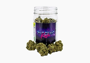 A variety of cannabis flower strains including hybrid, indica, and sativa.